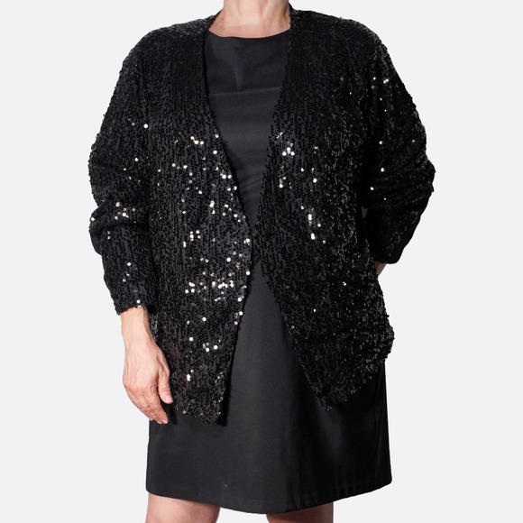 torrid Sweaters - Torrid Black Sequin Cardigan 3X 4X Open Front Sparkle Shimmer Jacket Party Glam